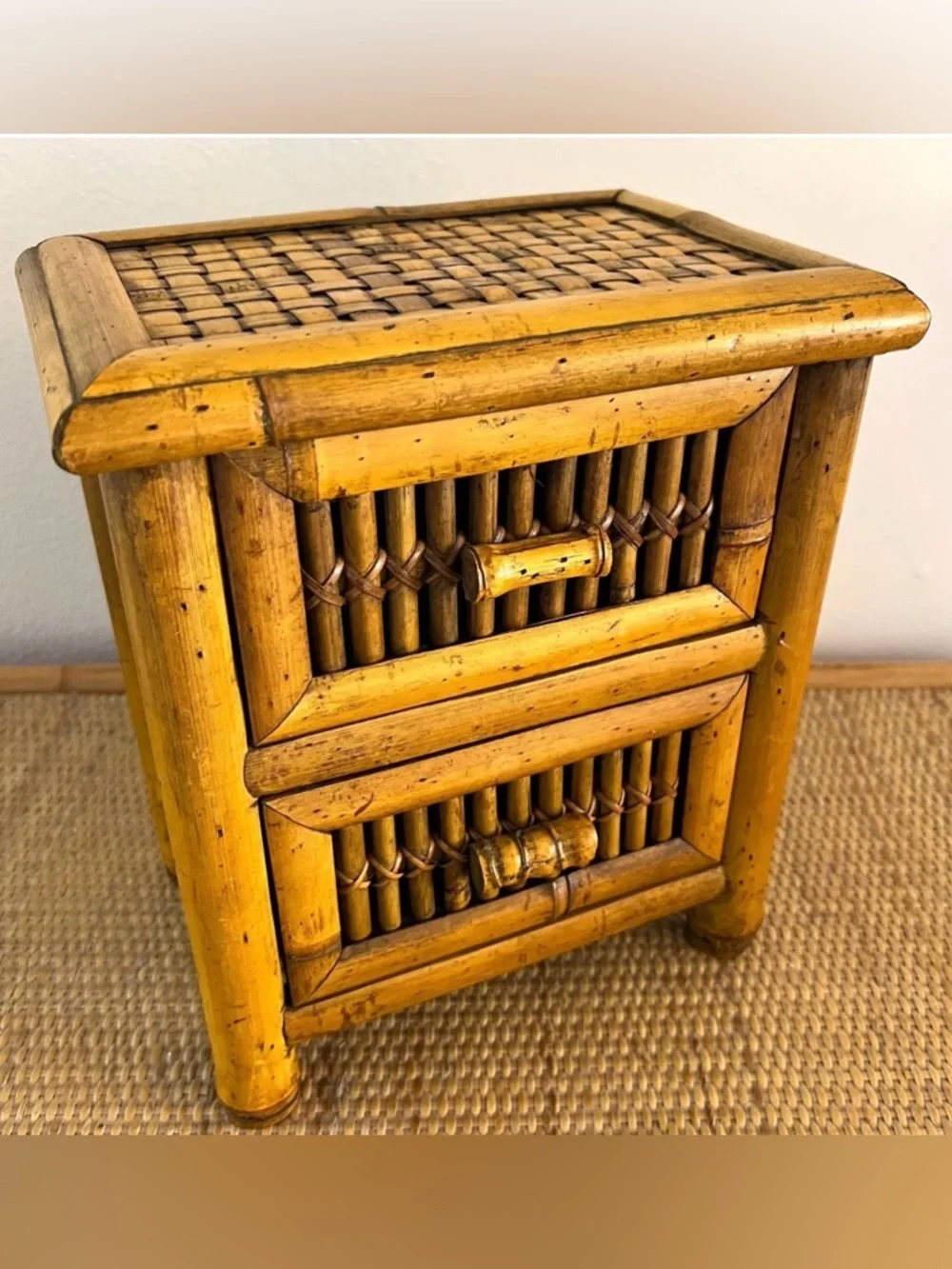 Vintage Bamboo Two-Drawer Chest jewelry organizer or makeup